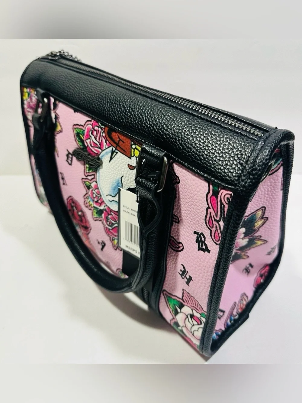 Ed Hardy Pink Floral Tattoo-Print Satchel Handbag